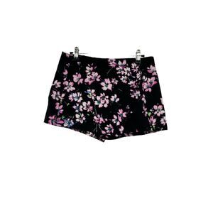 Express Skort Womens 4 Floral Faux Wrap Mini Skirt Black Pink Mid Rise NWT
